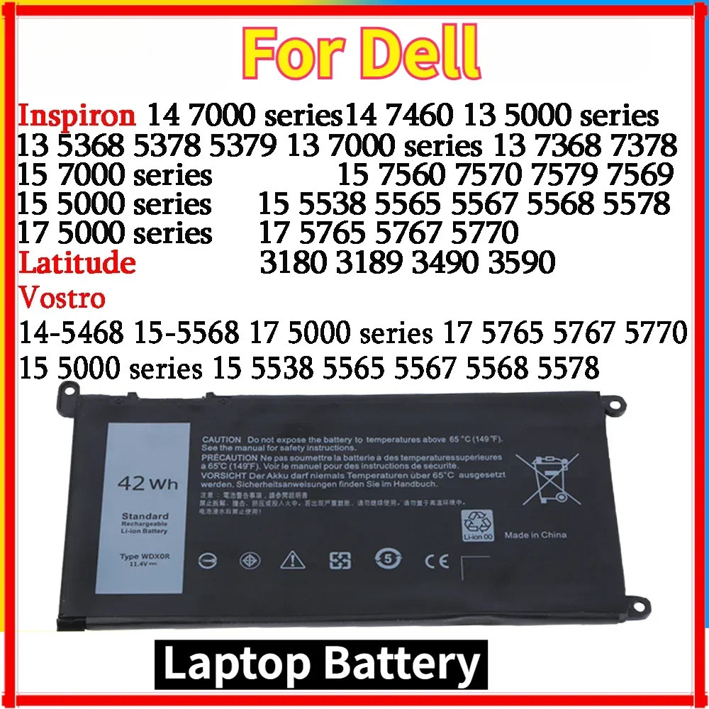 

WDX0R 42Wh 11.4V Laptop Battery for DELL Vostro 5468 5471 5568 Inspiron 17 5770 5767 5765 15 5584 5567 7560 3583 5538 5567