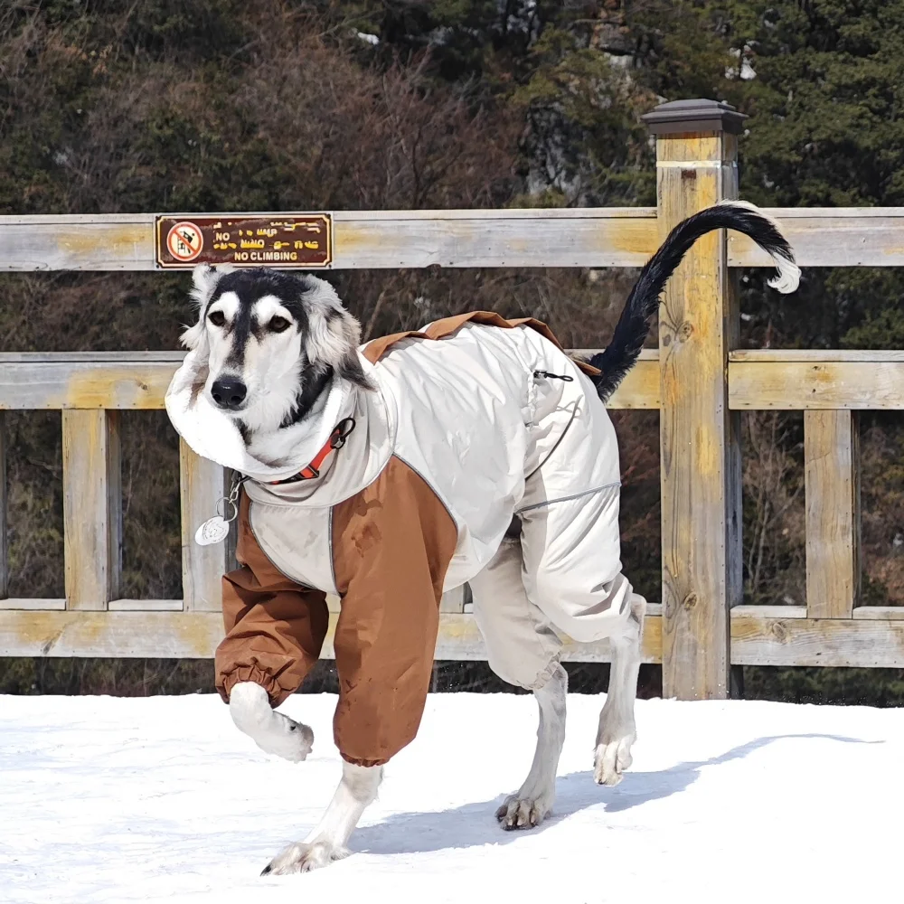 Hundekleidung im Winter, Schnee, Wetter, verdickter Plüsch, 4-beinige Khaki-Jacke, winddichter, wasserdichter, warmer Mantel für Italien, Windhund, Huibit – Detail 3