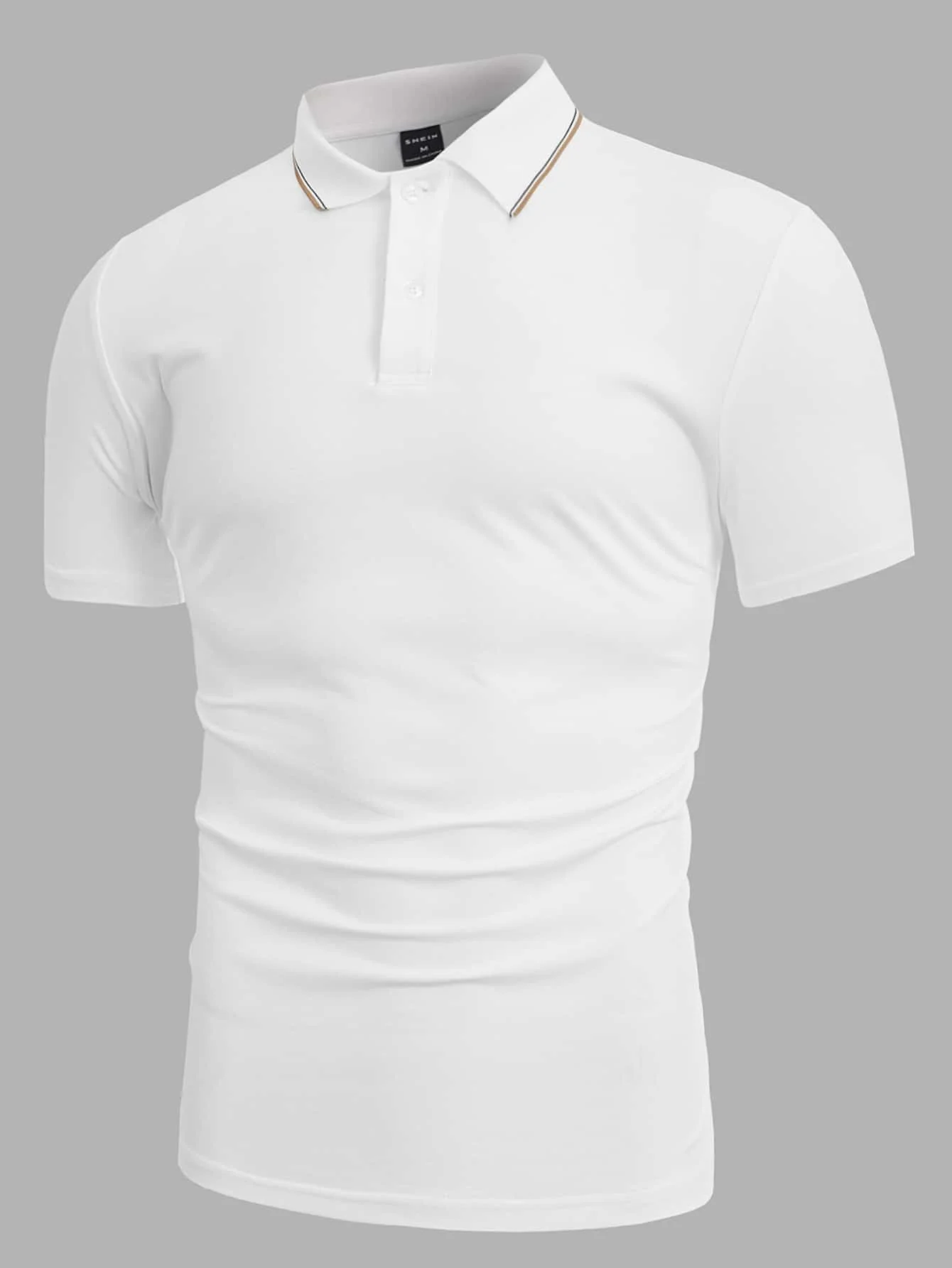 

Men's White Short Sleeve Polo Shirt with Trimmed Collar for Casual Workwear