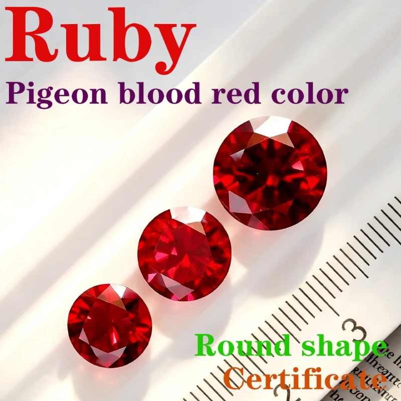 Pigeon Blood Red Color Ruby Laboratory Production Round Shape Available Certificate
