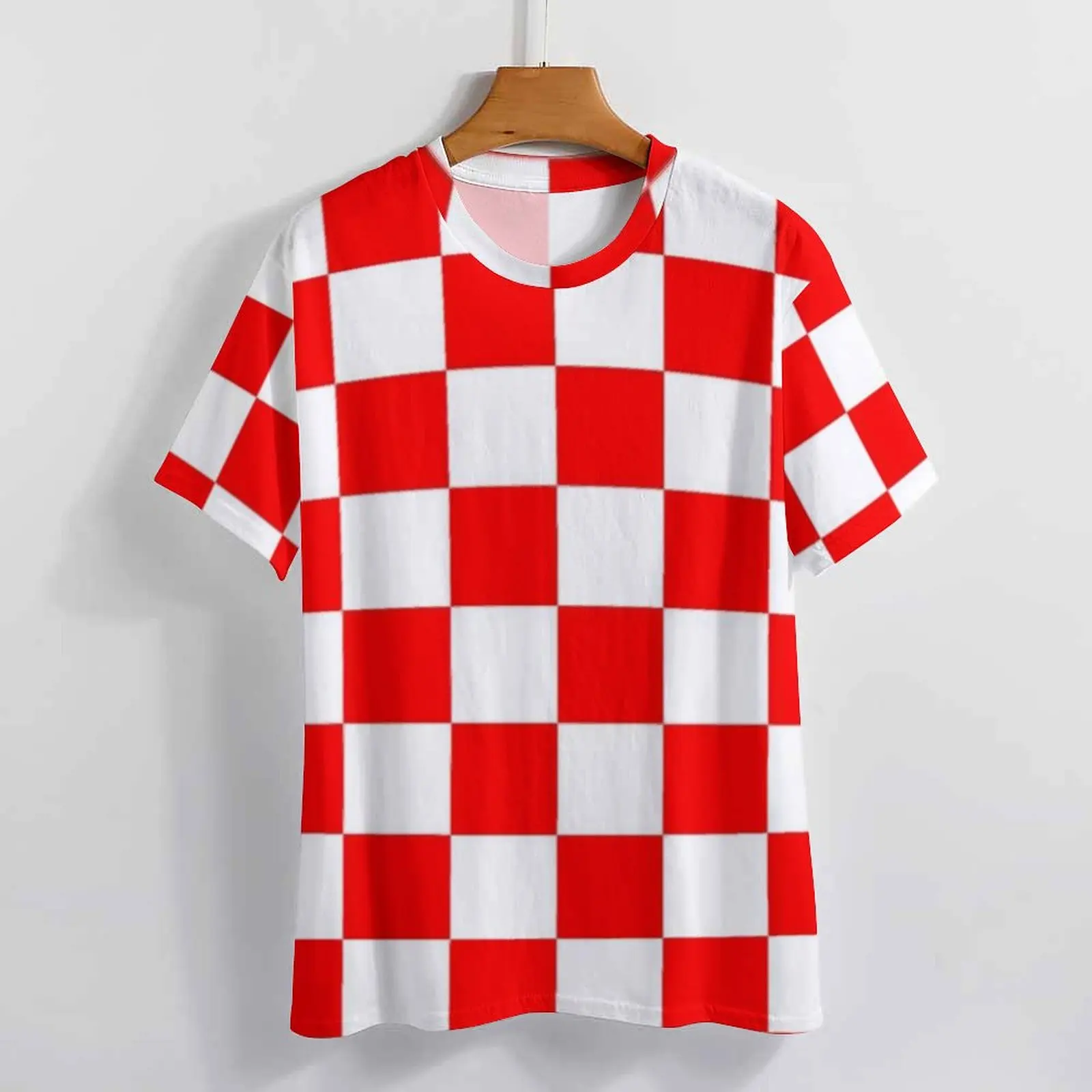 Croatian Checkerboard T-Shirts Red White Square Street Fashion Oversized T Shirt Short-Sleeve Women Kawaii Tshirt Print Top Tees