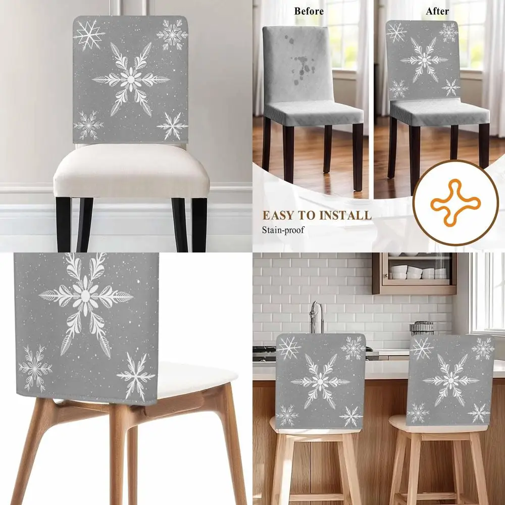 

6-Pack Snowflake Christmas Chair Covers, Washable White Winter Xmas Slipcovers for Dining Chairs, Ideal for Weddings and Parties