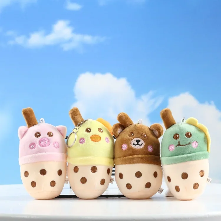 Stuffed Plush Key Chain Milk Tea Cup Style Plush Toy Pendant Creative Cartoon Toy Girl Heart Super Cute Charm Present for Friend