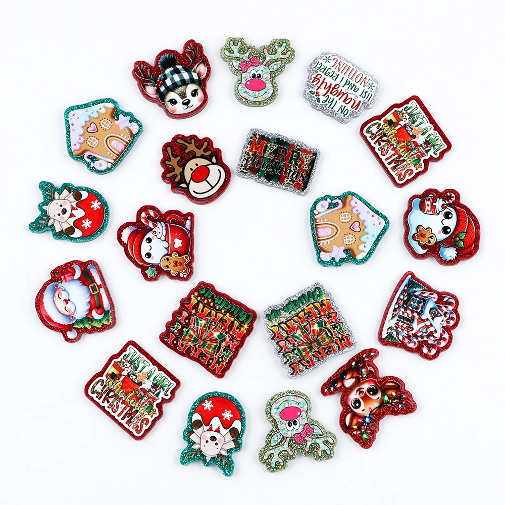 

15PCS Christmas Mixed Acrylic Chest Tag Buckle For Making DIY Car, Cartoon Art Fashion Luggag