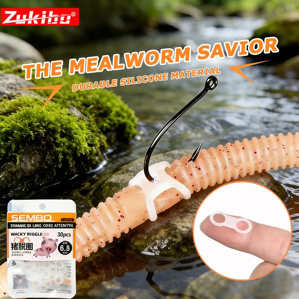 ZUKIBO 30pcs Wacky Worm Soft Bait Protection Ring  4.5mm / 6.3mm，Vertical Design for  Rig Senko Bass Fishing Tools