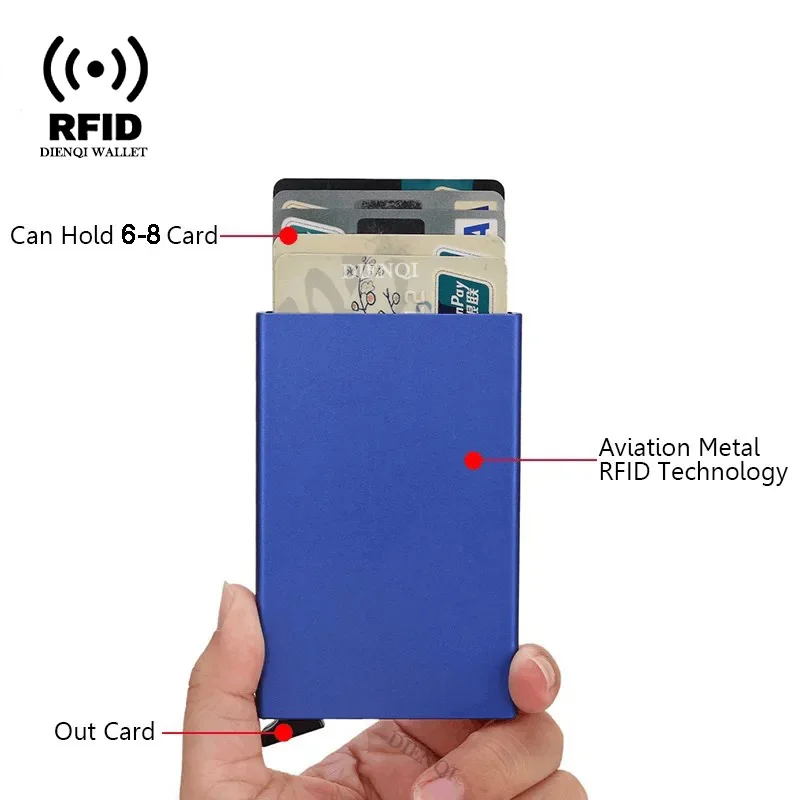 RFID 신용카드 홀더 금속 얇은 슬림 스마트 지갑, 팝업 미니멀리스트 소형 블랙 지갑, 남녀공용 미니 지갑