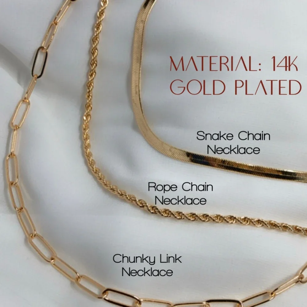 Long Layered Chain Set Chains Girls Collars 316L Stainless Steel Jewelry Snake/twist/Paperclip Necklace Gold Color Accessories