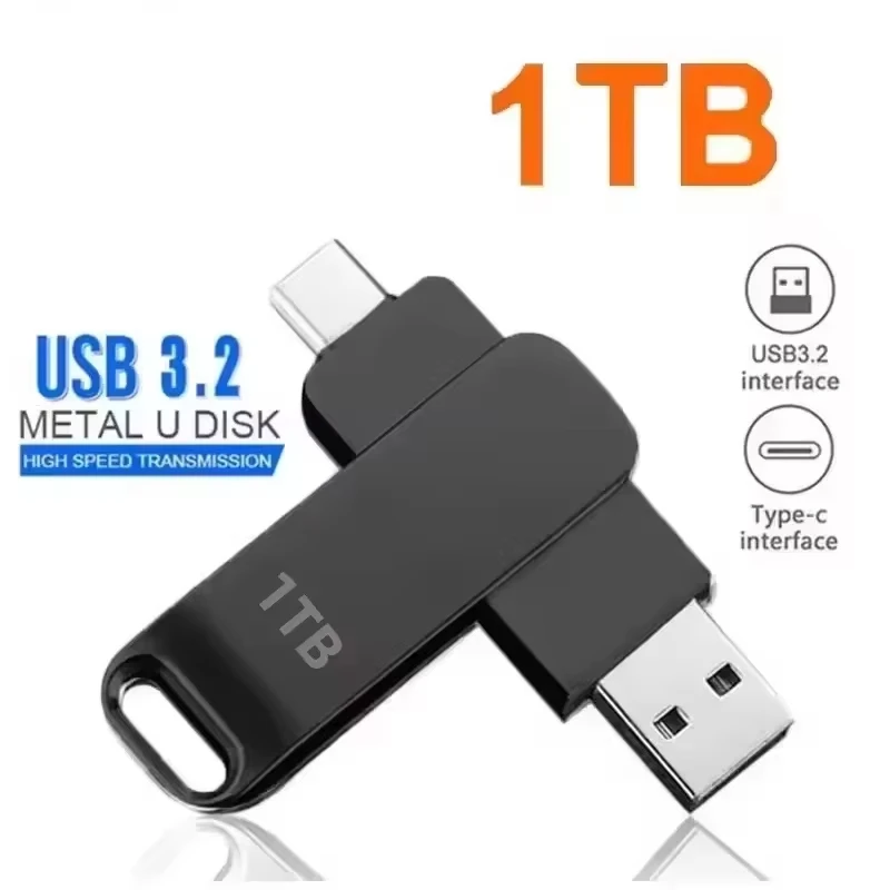 USB3.0 USB-Stick 1TB 2TB 16TB OTG Pen Drive Hochgeschwindigkeits-Typ-C-Flash-Laufwerk Echte Kapazität Metall-Pendrive für Telefon und Computer