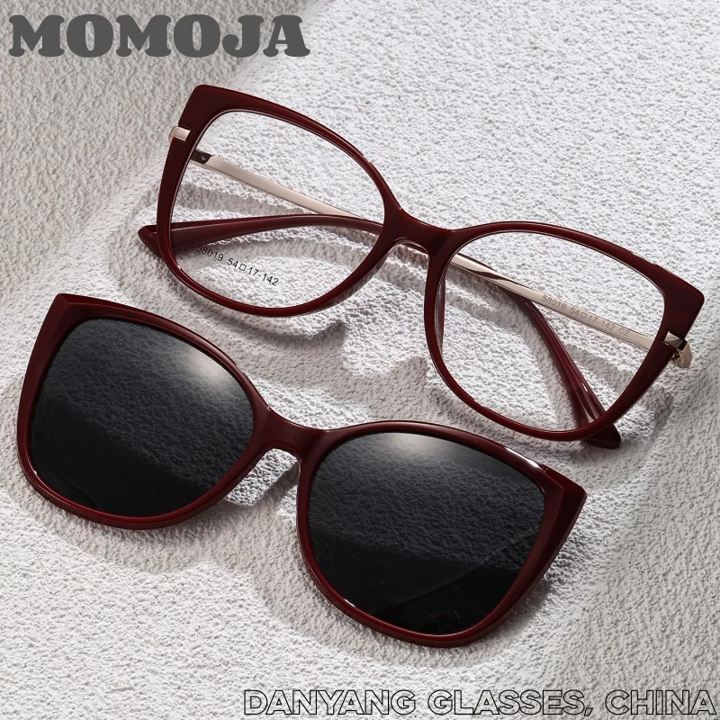 

MOMOJA Hot Sale Women Elegant Trendy Cat Eye Eyeglasses Frame High Quality Magnetic Clip On Polarized Sunglasses Fashion Eyewear