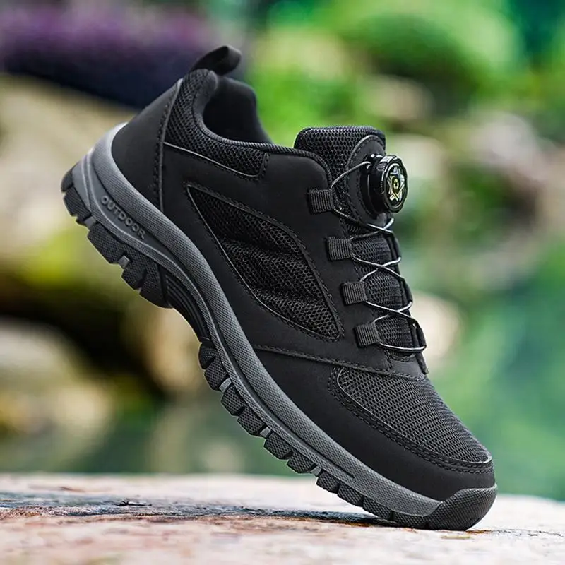 2025Male Sneakers Stylish Rotating Buckle Hiking Boots Solid Color Comfortable Non-slip Sporty Shoes Plus Size Men Shoes Leather