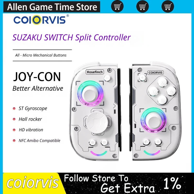 Coiorvis Suzaku 1HD Joycon Wireless Split Controller For Switch With High Precision St Gyroscope Rgb Backlight For Gamers