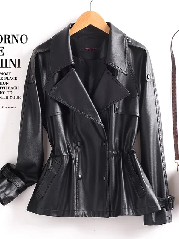 

Ning Genuine eepskin Leather Jaet Women's ort Sle 2025 New Spring Autumn Slimming Waistcoat Outerwear