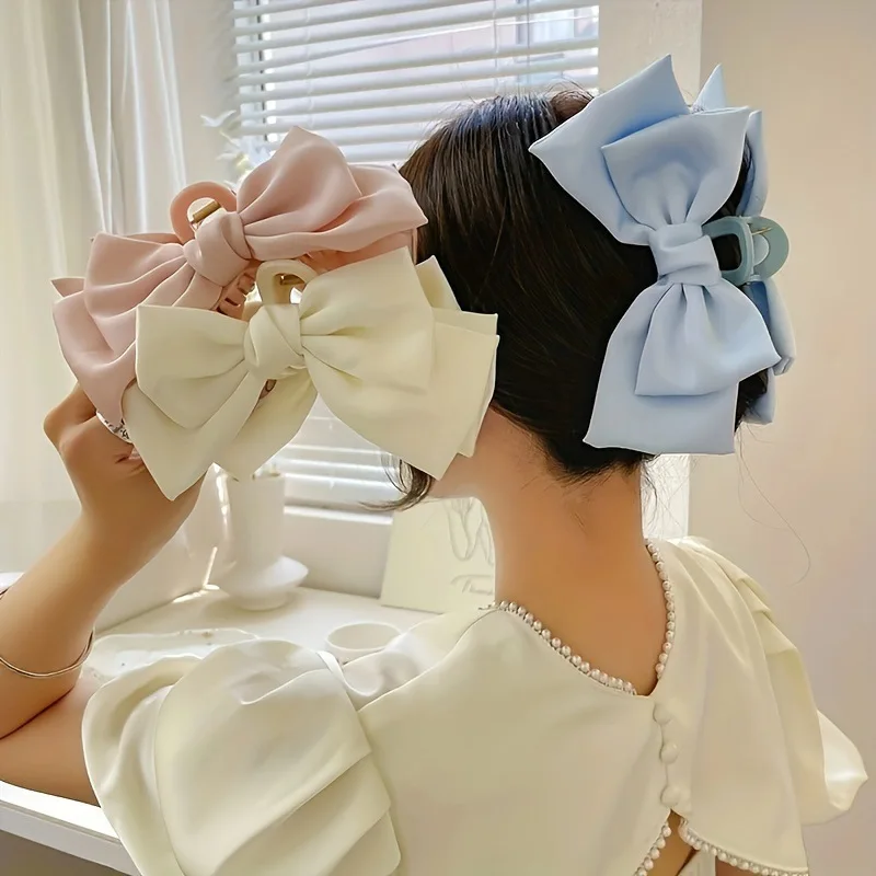 

Fashionable women's bow hair clip,Korean version solid color butterfly satin hair clip, girls' hair accessory and head accessory