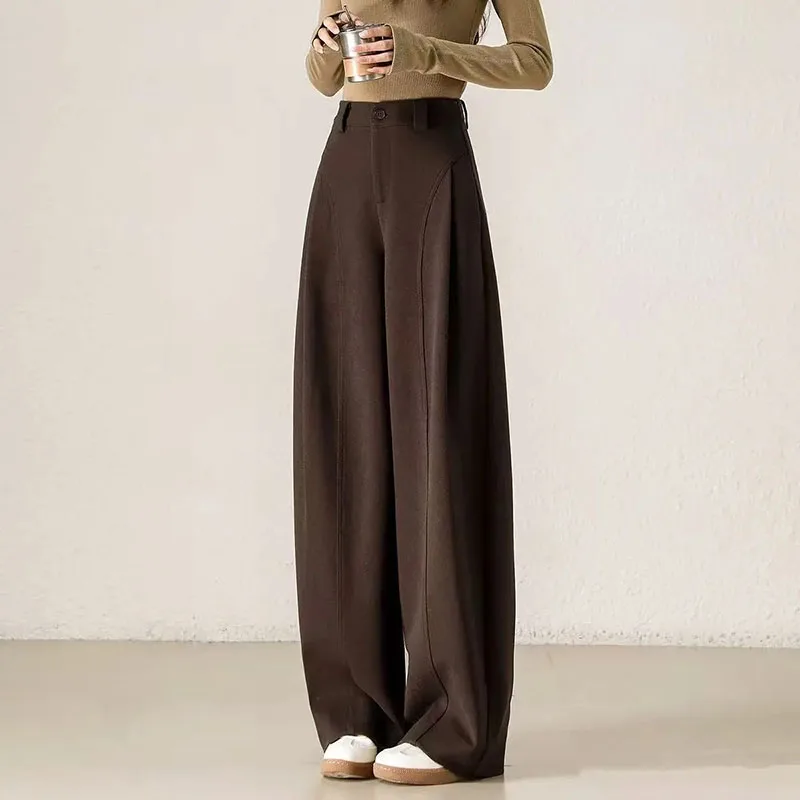 Korean Autumn Winter Woolen Women Pants 2026 New High Waist Loose Casual Thicken All-match Loose Harem Pants Female