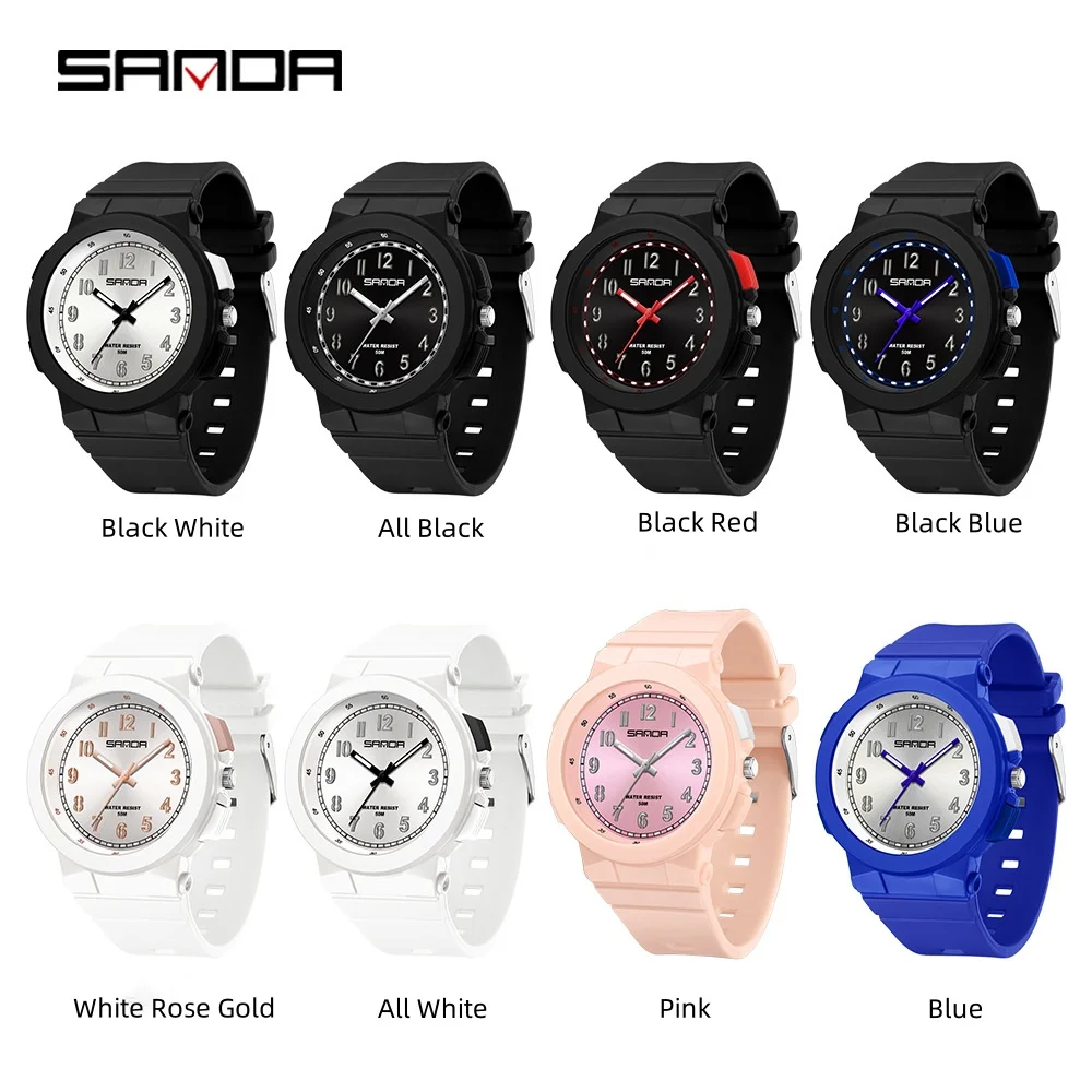 SANDA 6194 orologio al quarzo per studenti rosa bianco blu nero moda colorato luminoso analogico cinturino in Silicone orologi da polso per ragazzo ragazza