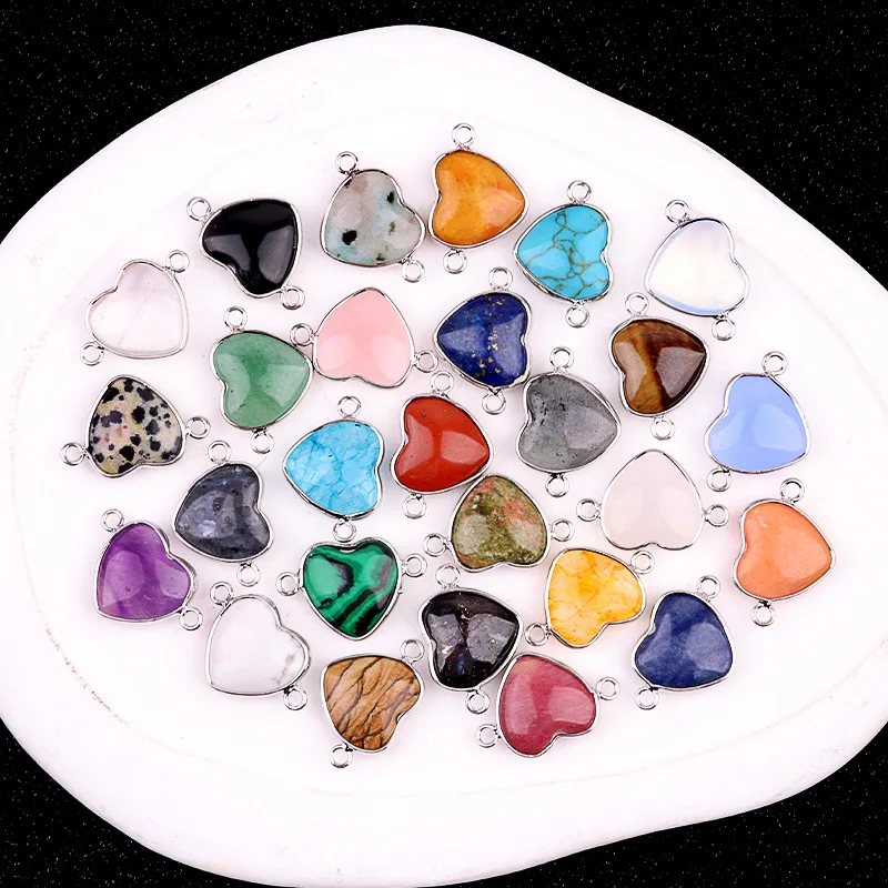 10pcs Gold Color Edge Metal Heart Stone Pendant Natural Howlite Agate Quartzs Heart Shape Connector Charms for Jewelry Making