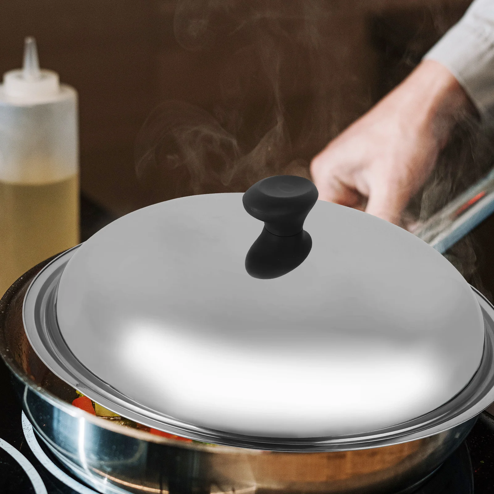 

Stainless Steel Cooking Pot Lid 38cm Thickened Anti-Scald Spill Stopper Pan Cover Lid for Kitchen Steam Retaining Oil Splash