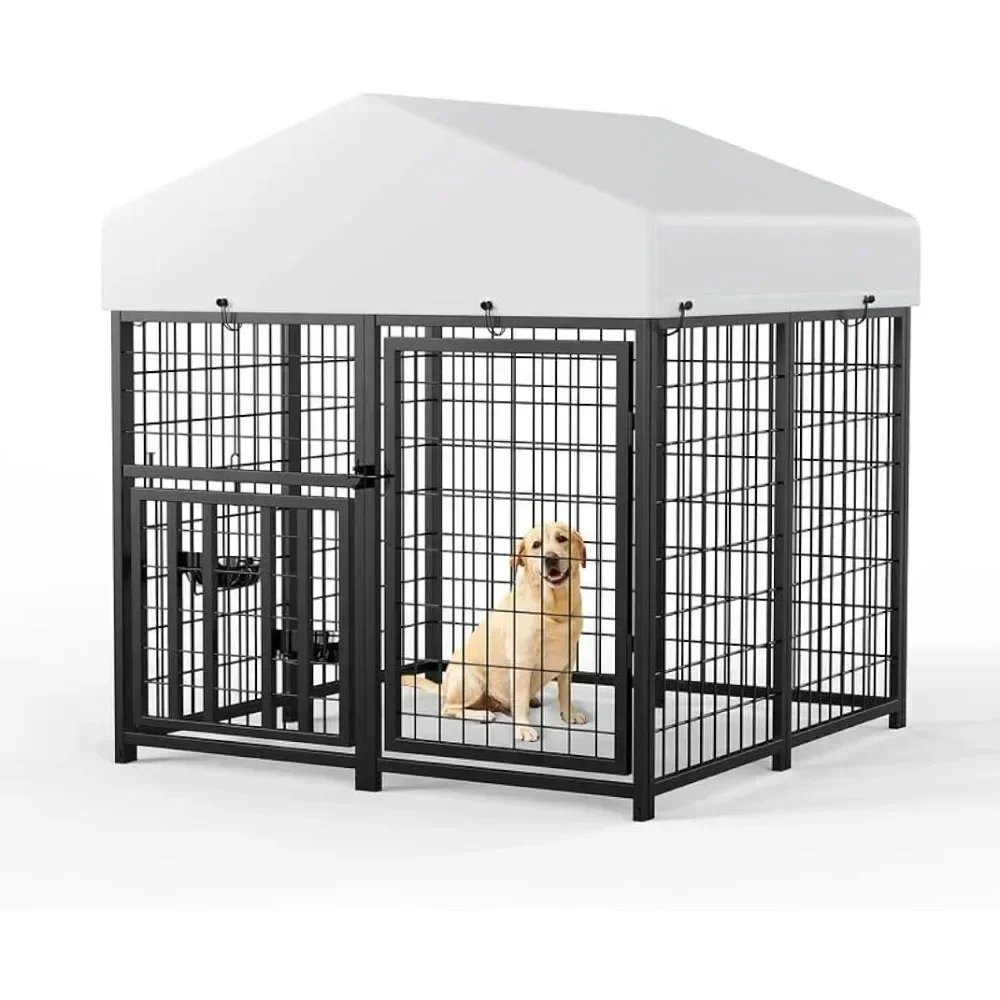 Canil grande para cães, canetas para animais de estimação ao ar livre, gabinete para corrida de cães, gaiola de metal, cerca de galinheiro com tigela rotativa, frete grátis, casa