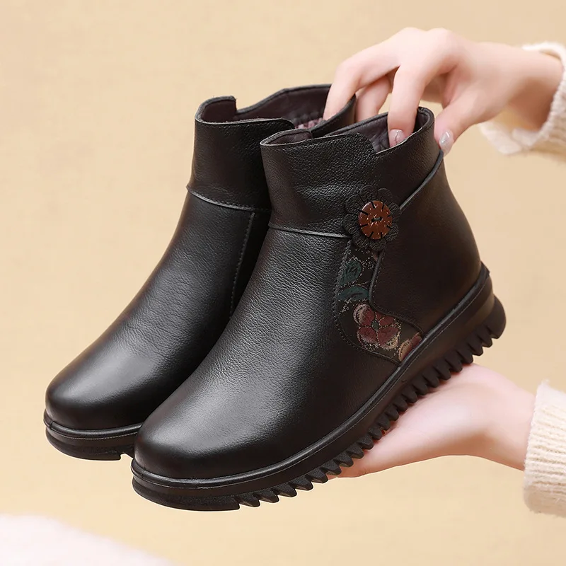 Winter New Women Boots Outdoor Keep Warm Genuine Leather Ankle Boots Mother Waterproof Outdoor Leisure Snow Boots Female Shoes