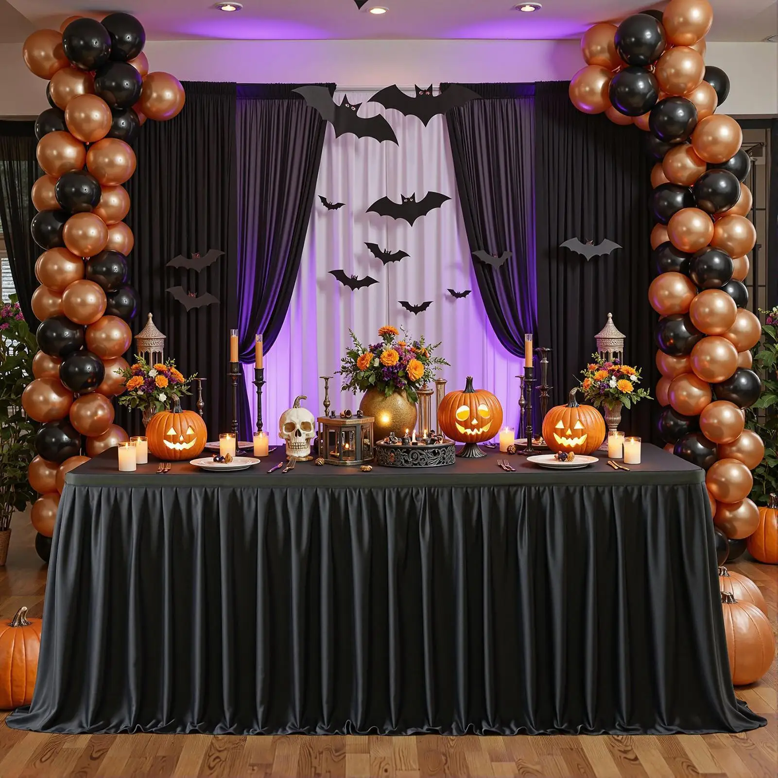 Black Ruffle Table Skirt 6ft/9ft/14ft Desk Decoration Accessories For Parties Baptism Banquet Carnival Wedding Christmas