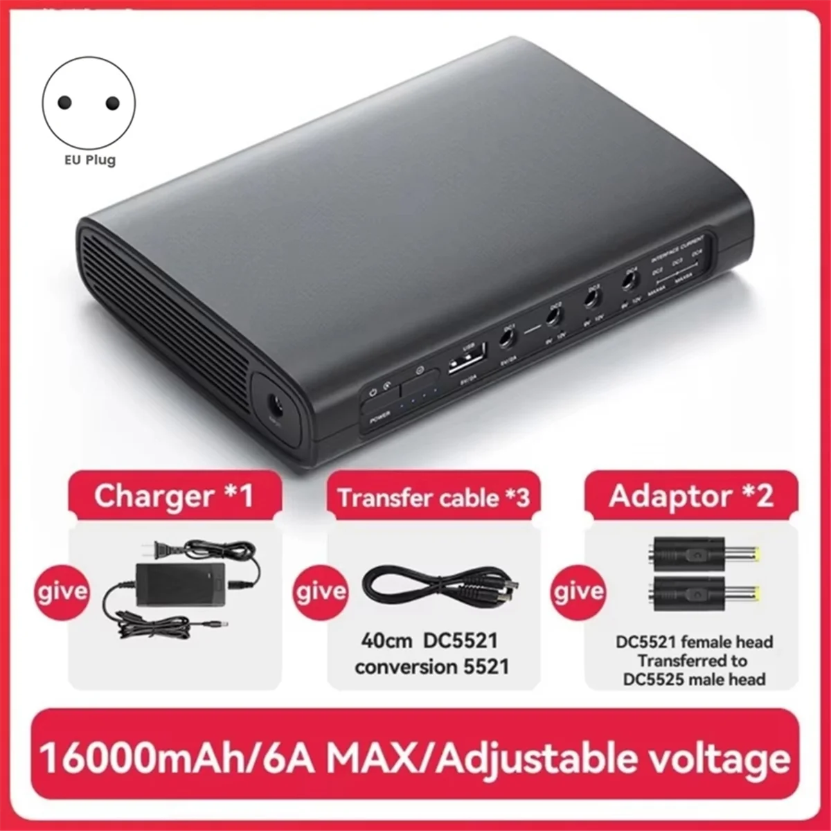 UPS Power Supply 16000mAh Uninterruptible Power Supply for Wireless Routers Camera Speaker EU-Plug