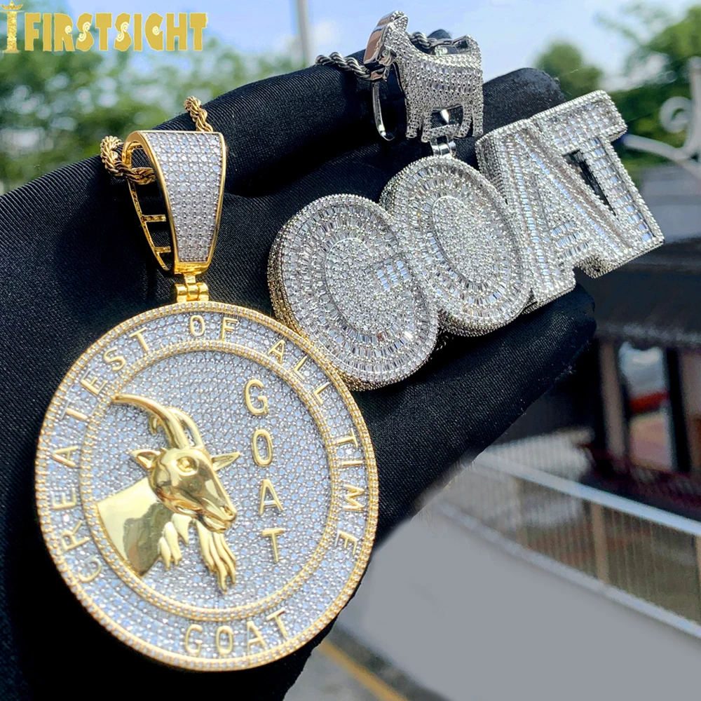 New Iced Out Bling CZ Letter Goat Pendant Necklace Cubic Zirconia Animals Lucky Badge Charm Men Women Hip Hop Jewelry