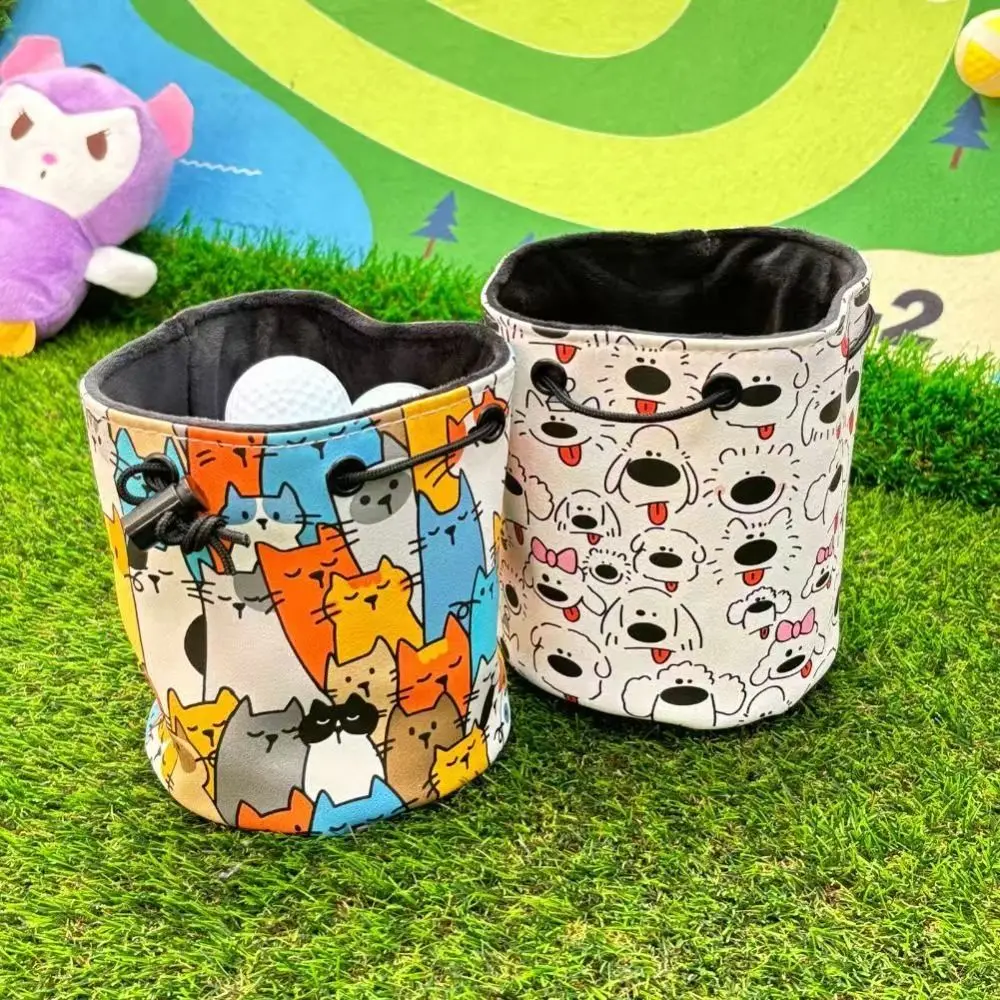 

Graffiti Puppy Golf Ball Storage Bag Waterproof PU Leather Golf Ball Drawstring Pouch Cute Practical Large Capacity