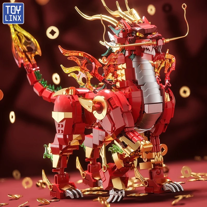 

Строительные блоки Shanhai Jing Kirin, модель мифического зверя, светящаяся гибкая поза, игрушка в подарок для взрослых и детей, китайская культурная игра