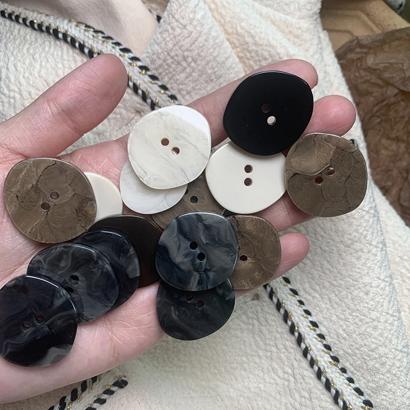 Botones de costura de resina irregulares de 18-34mm, botón negro con patrón de mármol para ropa DIY, suéter, abrigo, manualidades, accesorios de ropa