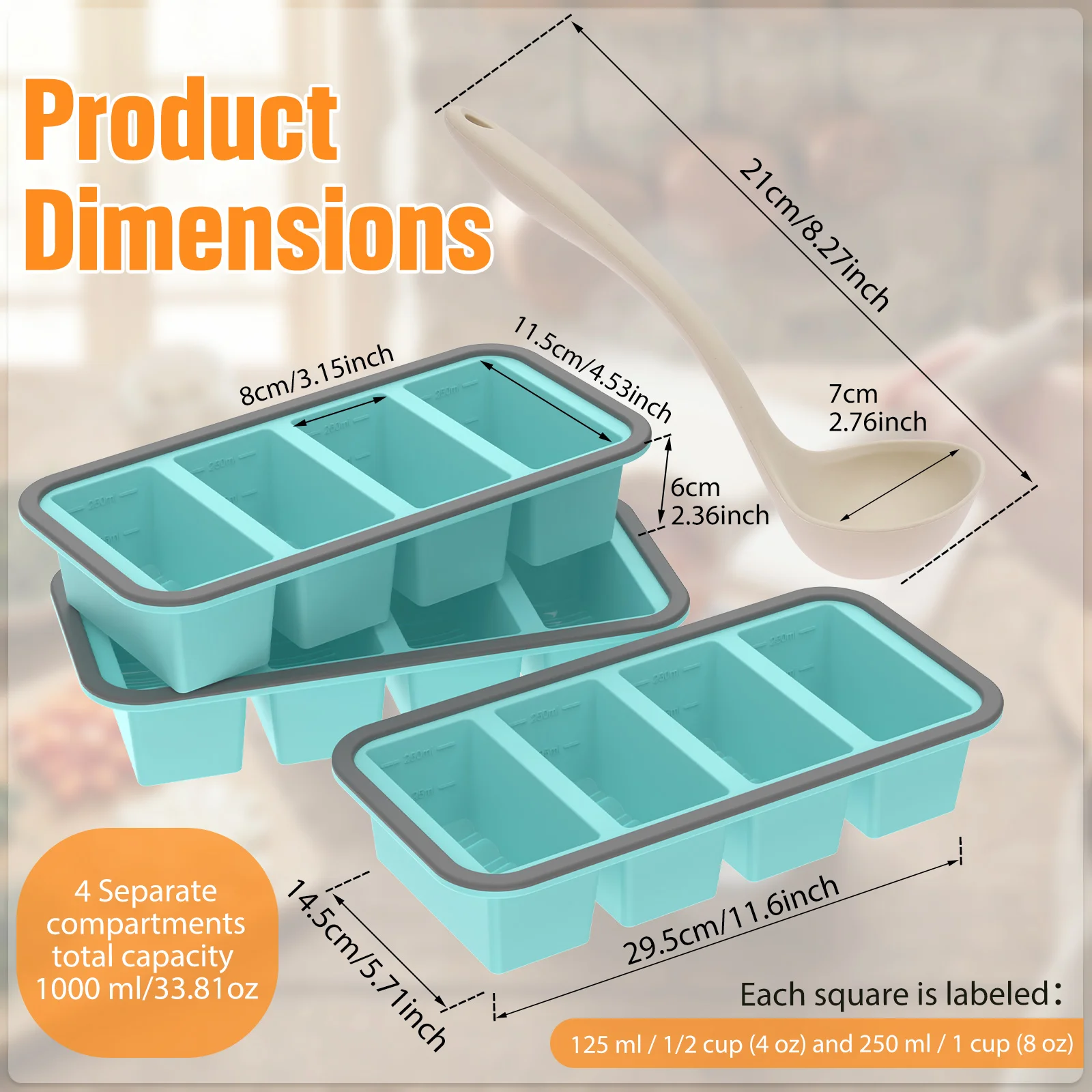 3Pcs Silicone Freezer Tray with Lid Kitchen Storage Boxs for Soup Broth Sauces Stackable Food Container Soup Cube Tray Mold