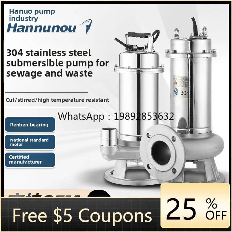 LYY304 Stainless Steel Sewage Pump Corrosion Resistant Septic Tank High  Resistant Sewage Non-Clogging Submersible Sewage Pump