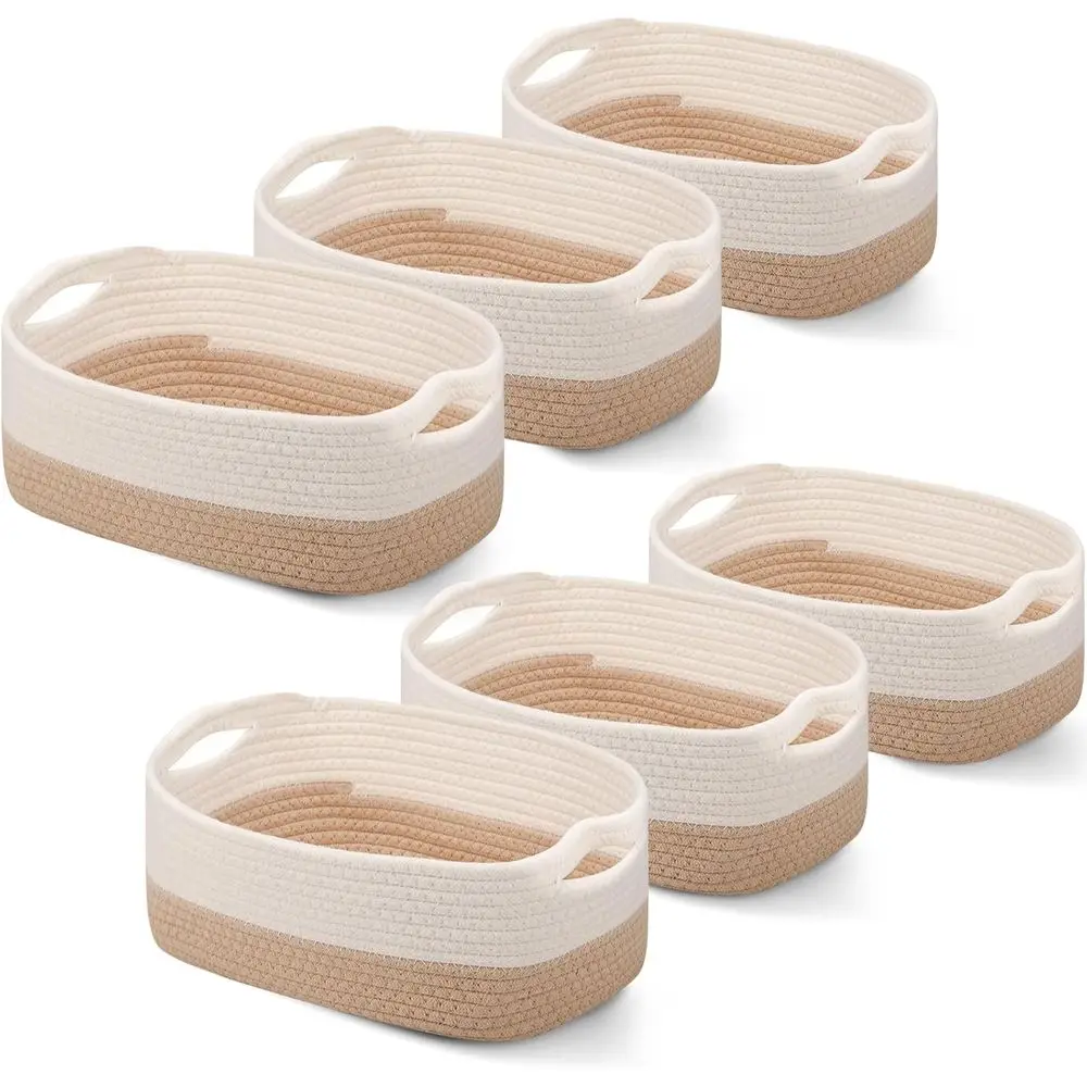 

Хлопковые плетеные корзины цвета хаки и белого цвета с ручками для домашнего хранения и организации