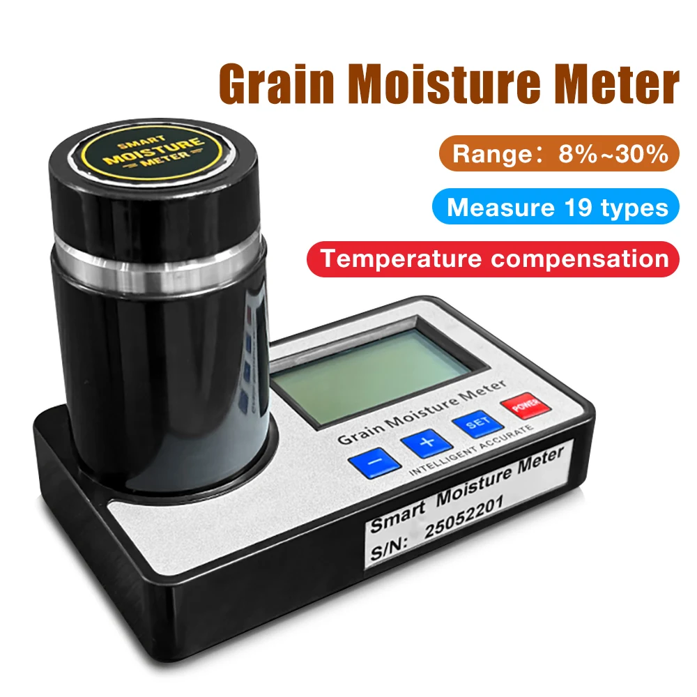 Grain Moisture Meter for 19 Kinds Grains Smart Moisture Tester Digital Display Coffee Cocoa Beans Wheat Corn Moisture Analyzer