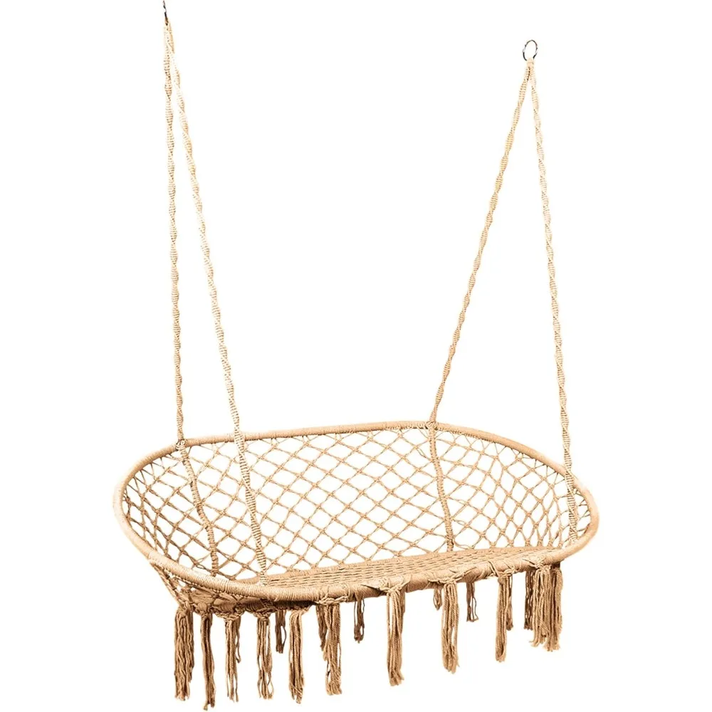 

Hanging Rope Double Swing Chair, Hanging Hammock Bench, Macrame Hanging Chair, 530 lbs Capacity, Durable