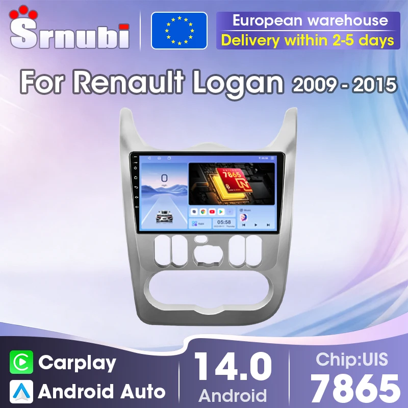 Srnubi Wireless Carplay Android Auto GPS Navigation Multimedia Video Player Car Radio 9 inch For Renault Logan 1 Sandero 2009-2015, 2 Din Head Unit with QLED Screen Support SWC, 8-Core UIS7865 DSP Bluetooth 5.4