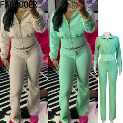 FAGADOER Autumn Winter New 2 Piece Sets Outfit Fashion Waffle Zip Patchwork Sweatershirt Jacket And Pants Suits Sport Streetwear