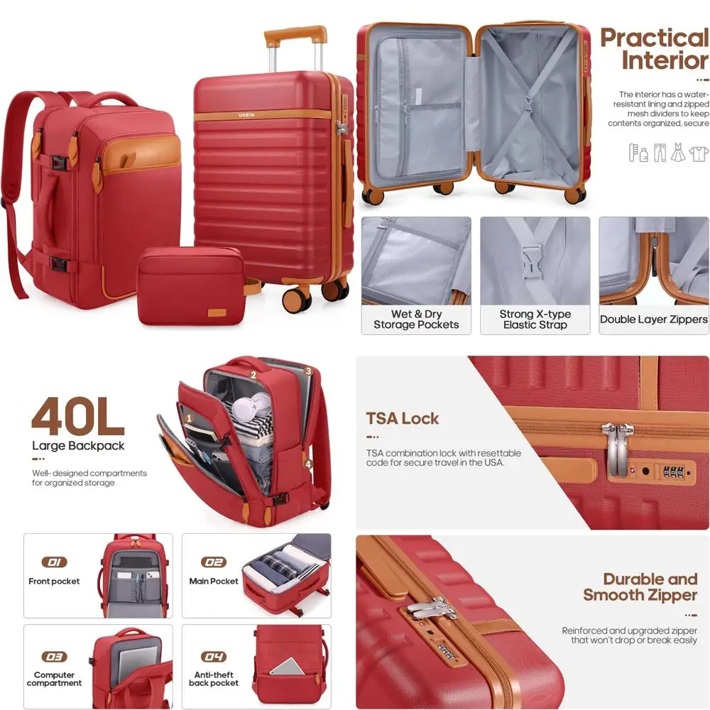Juego de equipaje giratorio rígido de 3 piezas, 20 maletas de mano con cerradura TSA, juego de maletas de viaje duraderas para un embalaje eficiente
