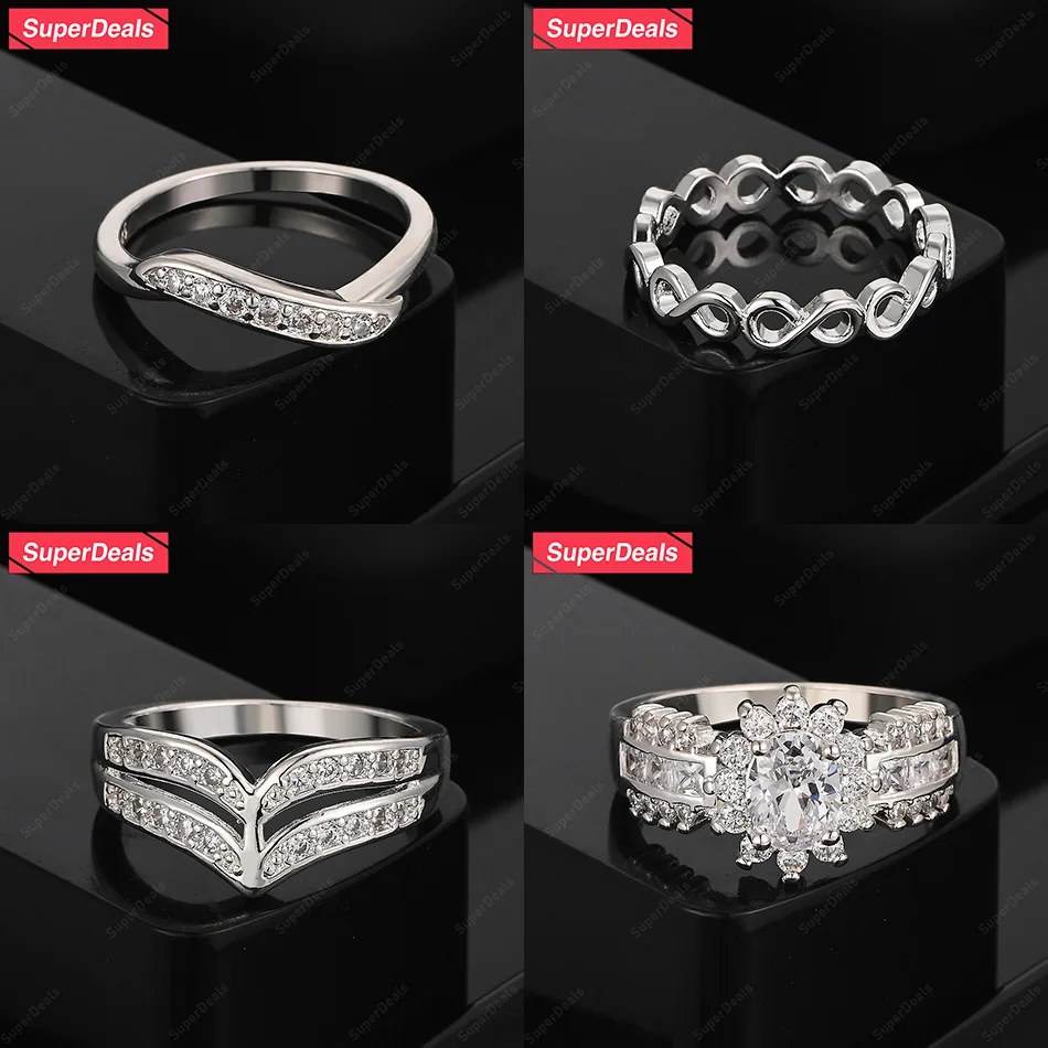 

SuperDeals 925 Sterling Silver Inlaid Zircon Geometric Ring Hollow Round Ring Women Fashion Classic Jewelry Birthday Party Gift