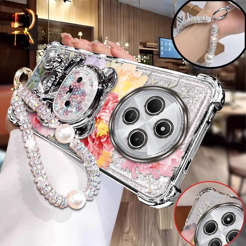 

14C Red flowers prints Bracelet Holder Phone Case For Xiaomi Redmi 15C 10C 11A 13C 13 14C 13R 12C 14R 10Power 10india Cover