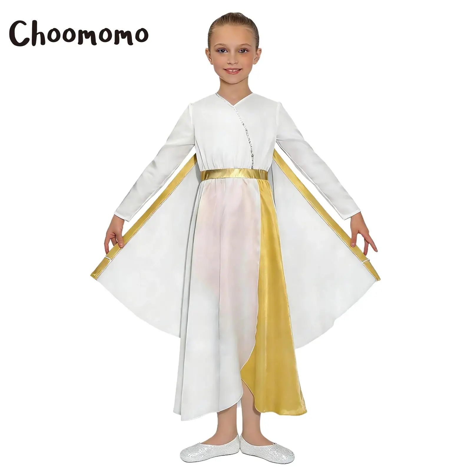 Kids Girls Modern Lyrical Dance Dress Church Choir Praise Worship Robe Ballet Liturgical Dance Cape Dress Angel Cosplay Costumes