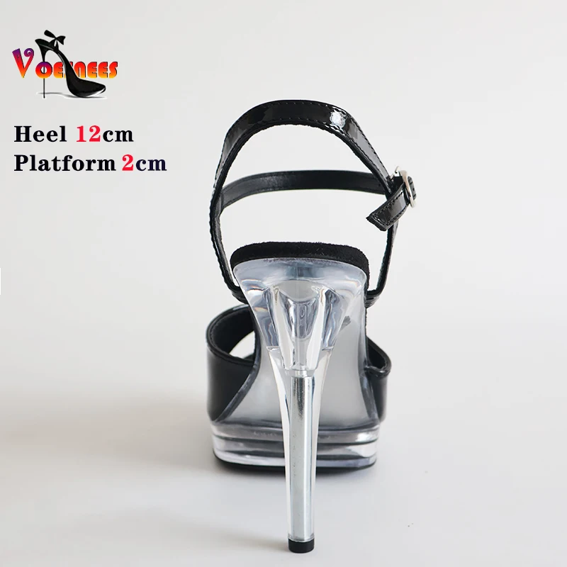 Black 12cm Pole Dancing Practice Shoes Clear Thin Heel Transparent Crystal Platform Woman Sandals Party Wedding Shoes New  Heels