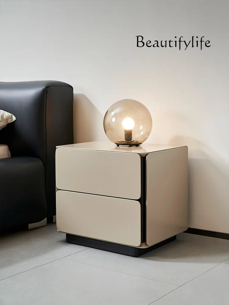 

Minimalist bedside table simple modern light luxury high-end bedroom paint solid wood storage Italian minimalism