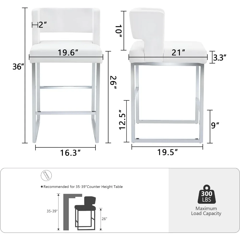 مجموعة مقاعد بار بارتفاع 26 بوصة مكونة من 4 قطع مع وسادة وظهر كراسي بار حديثة لمقاعد طاولة جزيرة المطبخ