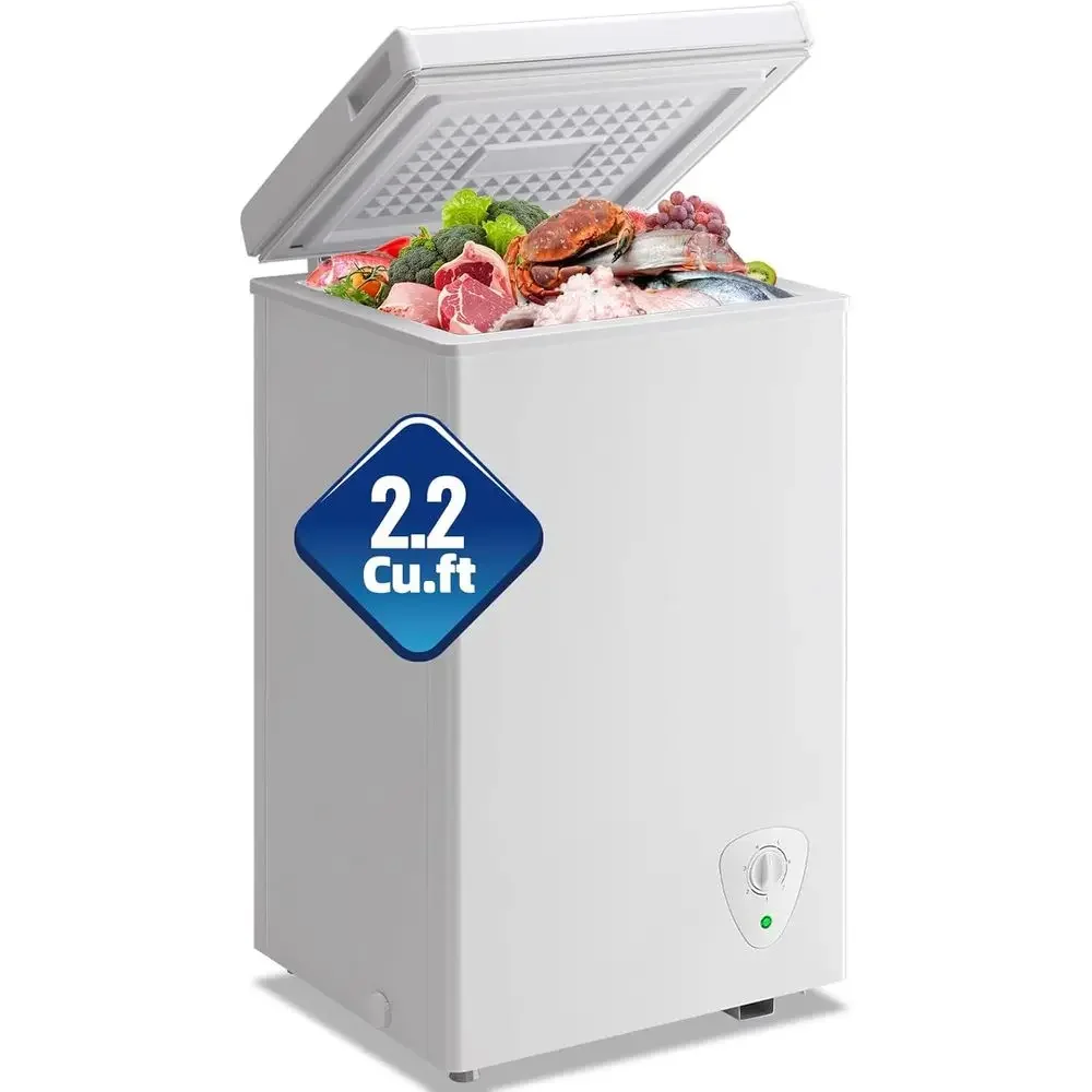 2.2 Cu. Ft. Deep Freezer with Removable Basket, Temperature Control, Suitable for Ice, Meat, Dorm, Office, White