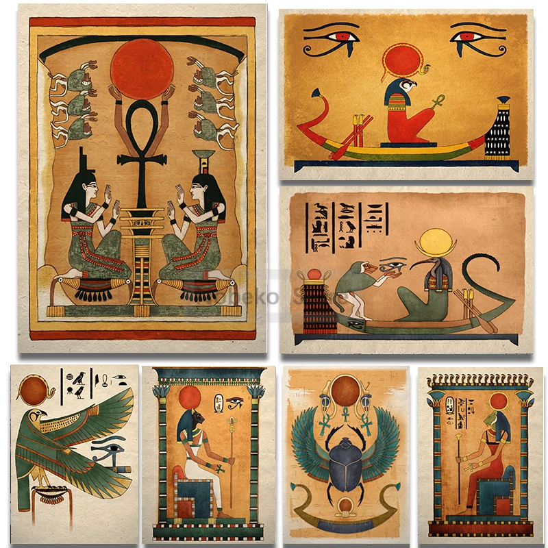 Ancient Egyptian Gods Poster Vintage Ancient Egyptian Mythology Prints Canvas Painting Wall Art Pictures Home Room Egypt Decor
