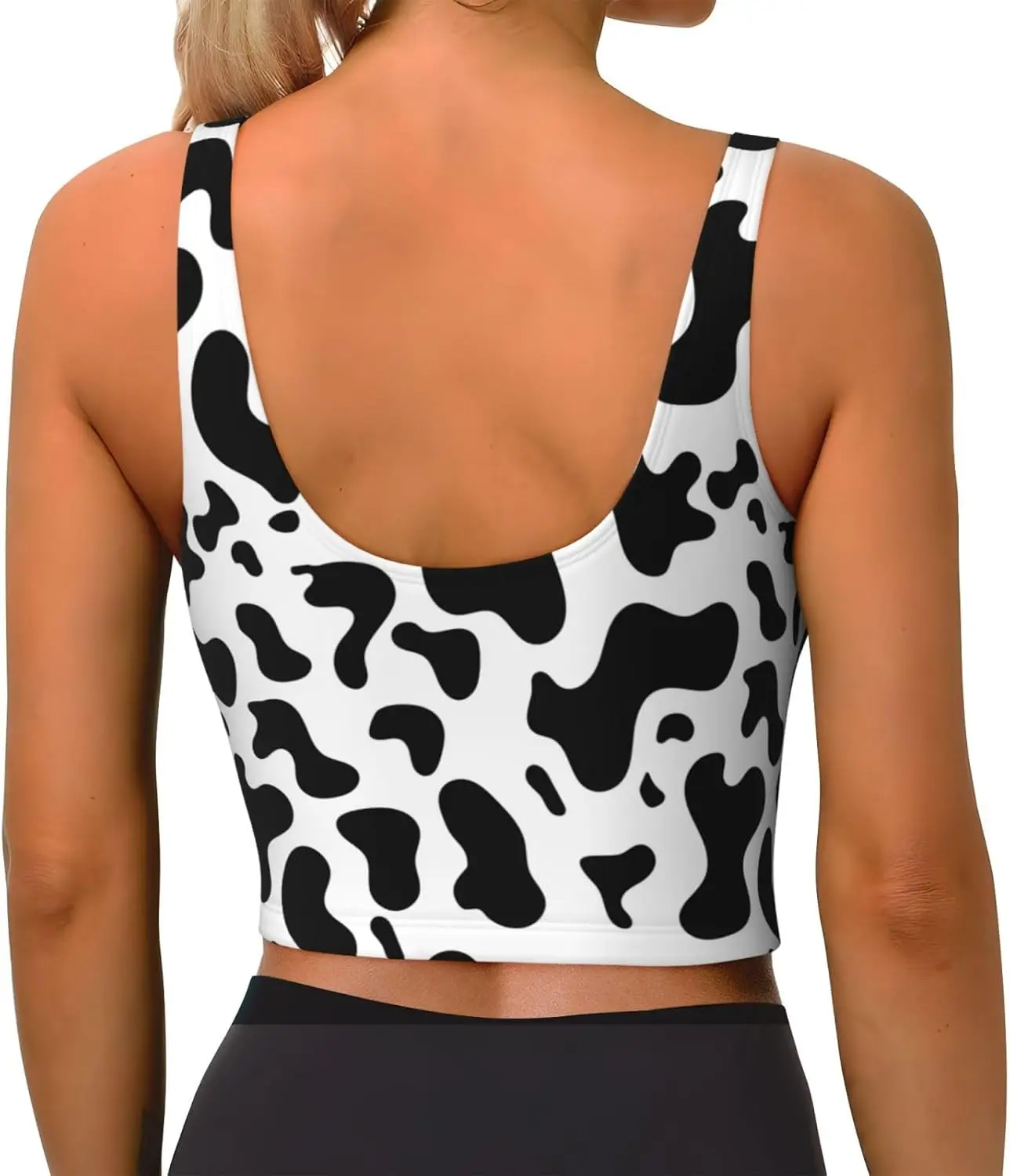 Bra Olahraga Pola Sapi untuk Wanita Bra Lari Racerback Bra Olahraga Crop Tank Top