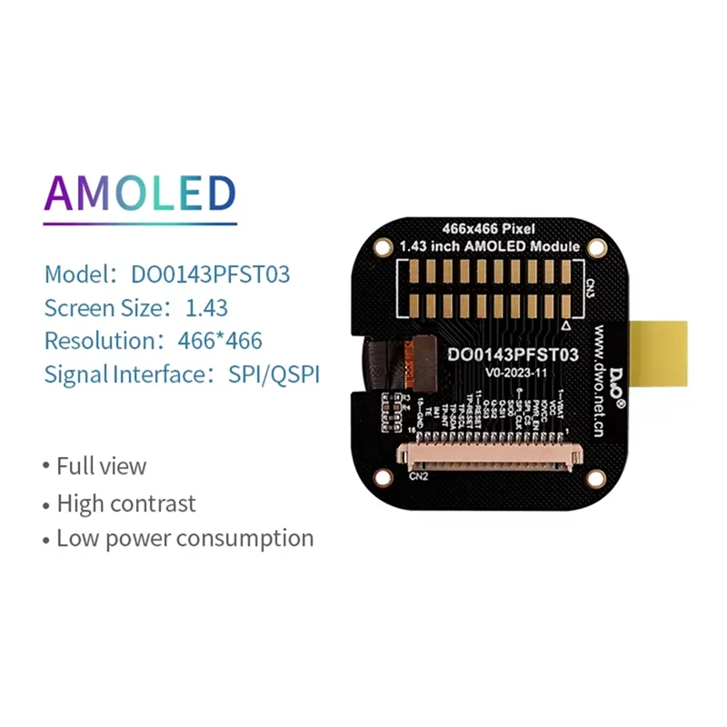 ABGI-High-Resolution 1.43" AMOLED Screen Module Set DK0143S01, 466X466 With SPI & QSPI Interfaces, For STM32 And ESP32 Systems