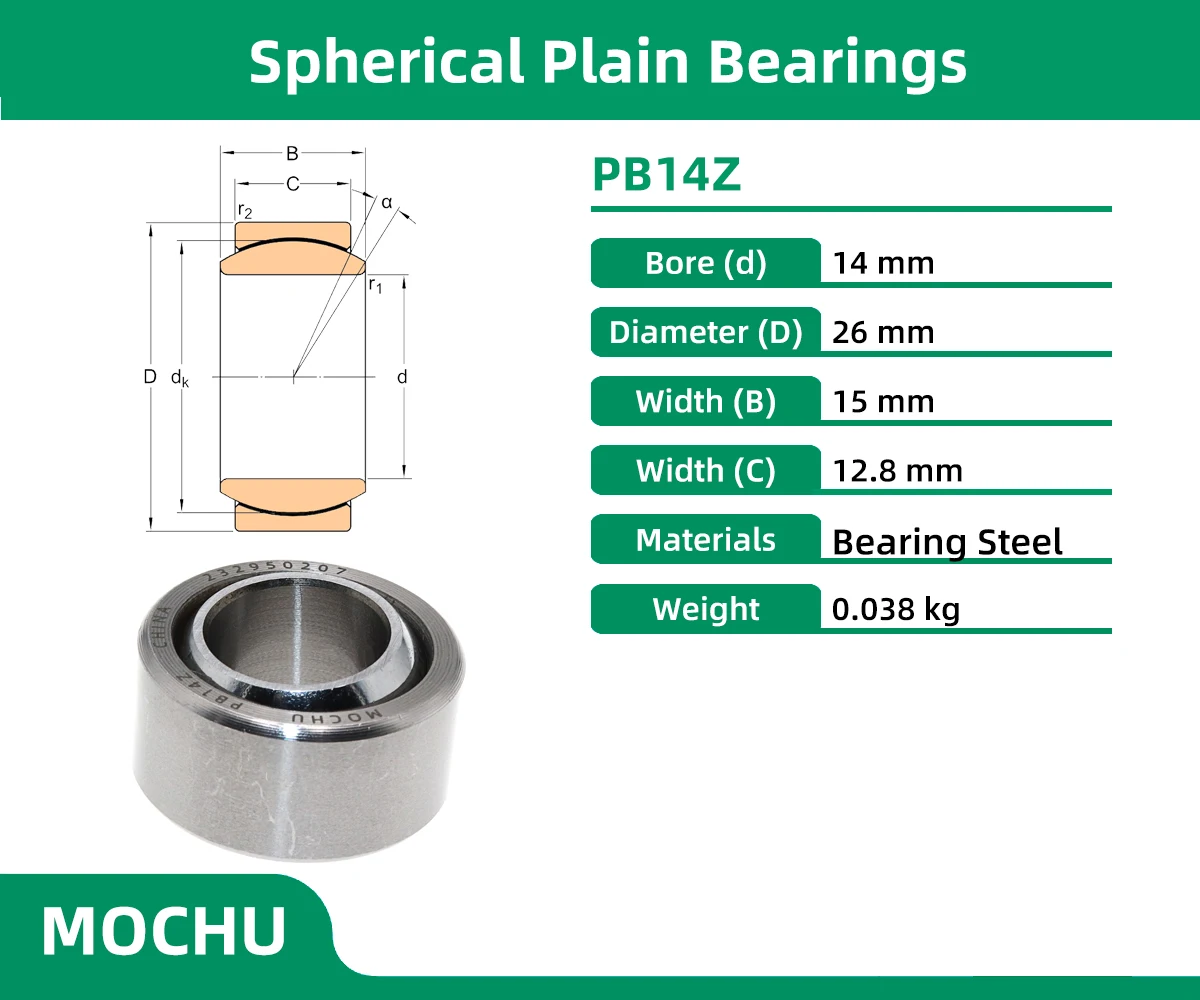 1 Stück PB14Z 14x26x15 14x26x15x12.8 MOCHU Radialwellen-Gleitlager – Detail 1