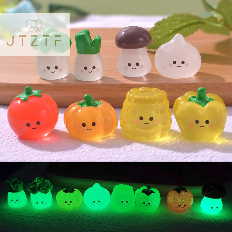 1Pc Luminous Vegetables Ornament Cartoon Pumpkin Mushroom Broccoli Tomato Doll Micro Landscape Dollhouse Miniature Toy