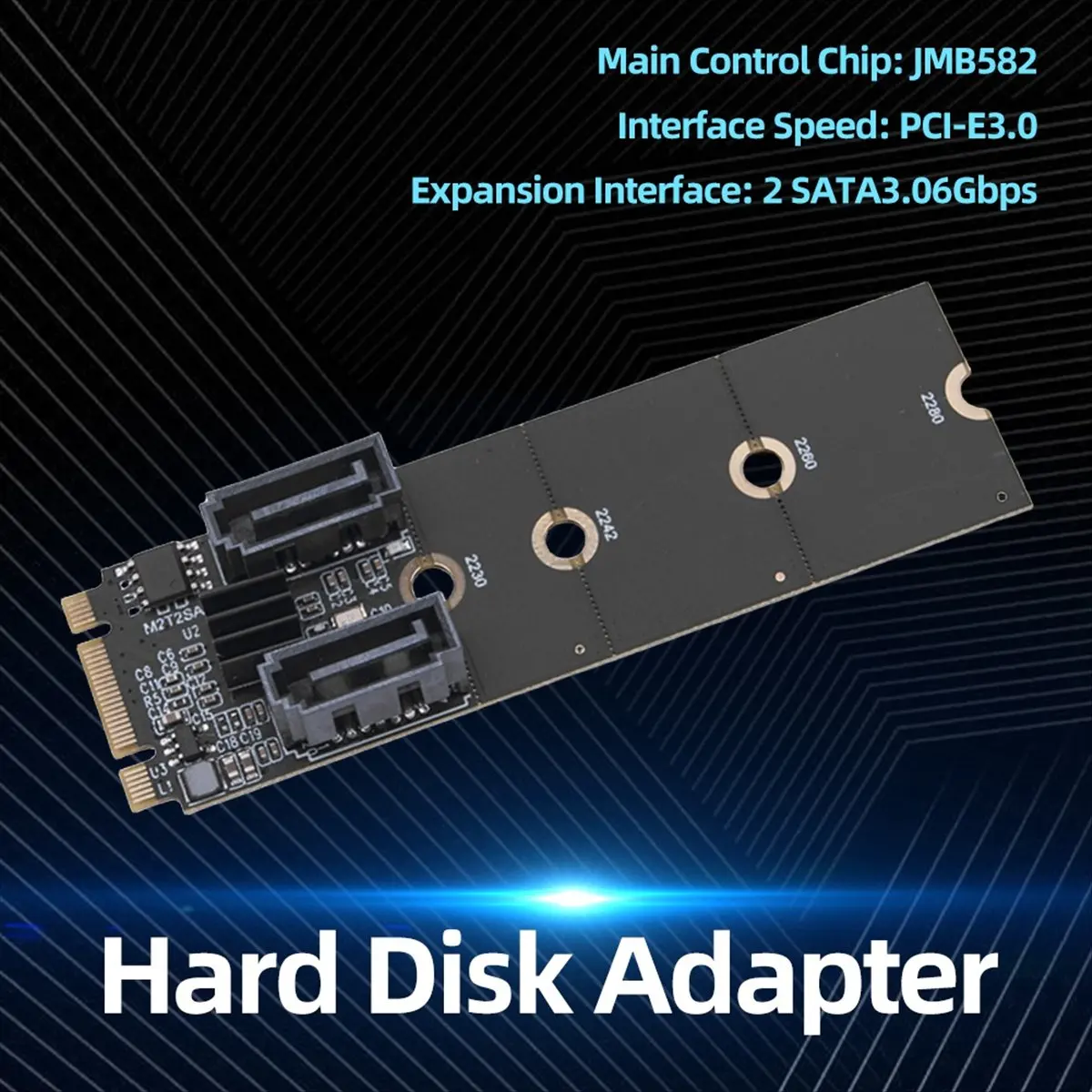 M2 NVME to SATA3.0 Adapter 6Gbps Riser Card M.2 Key-M Converter PCIE NVME to Dual SATA 3.0 Expansion Card JMB582 Chip